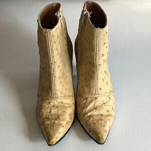 Lady Camp Boot Heels Women's Size Mex 23 US 6 Tan Leather Ostrich Side Zip